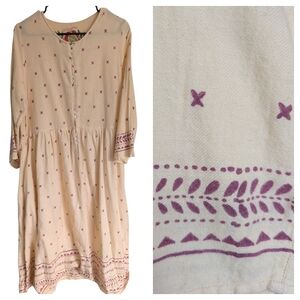 Gudrun Sjoden Cream and Purple Wool-blend Patterned Dress